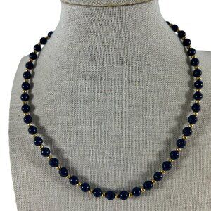 Vintage Monet Navy Blue Gold Tone Beaded Necklace Classic Delicate Career